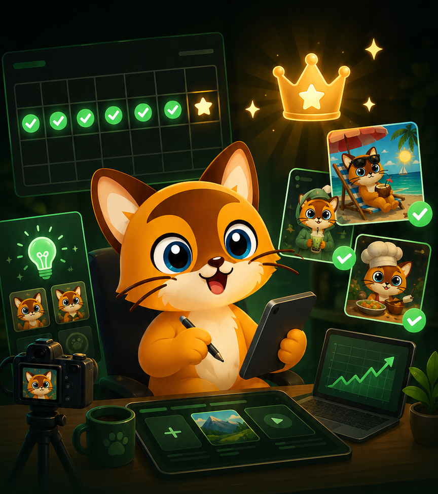 ContentPet cat holding a creator app preview